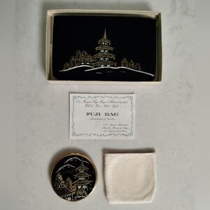 Hand Made Japanese Mt. Fuji Bag & Makeup Compact Black Silver Gold Beaded Asian